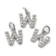 Brass Micro Pave Grade AAA Cubic Zirconia Charms, Letter W, Cadmium Free & Nickel Free & Lead Free, Real Platinum Plated, 8.5x8x1.5mm, Hole: 2mm(ZIRC-P067-11P-W-NR)