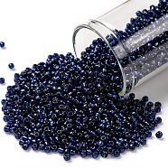 TOHO Round Seed Beads, Japanese Seed Beads, (2203) Green Lined Cobalt, 11/0, 2.2mm, Hole: 0.8mm, about 1110pcs/10g(X-SEED-TR11-2203)
