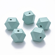 Painted Natural Wood Beads, Polygon, Pale Turquoise, 15.5x16x16mm, Hole: 3.5mm(WOOD-Q040-020B-A01)