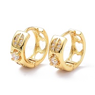 Brass Micro Pave Cubic Zirconia Hoop Earrings, Long-Lasting Plated, Ring, Cadmium Free & Lead Free, Real 18K Gold Plated, 12x14.5x5mm, Pin: 1mm(ZIRC-P090-06G)