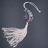 Amethyst Cotton Tassel Pendant Decorations, 7 Chakra Moon Hanging Car Ornaments, 340mm(DJEW-PW0009-039I)