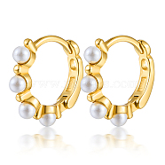925 Sterling Silver Hoop Earrings, with Plastic Imitation Pearl, Golden, 2mm(XB3870)