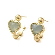 Natural Aquamarine Heart Stud Earrings, with Ion Plating(IP) Golden Plated Brass Findings, 925 Sterling Silver Pin, 20.5x12mm(EJEW-K287-01G-09)