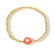 Christmas Brass Beaded Stretch Bracelets, Golden, Snowflake, 6-7/8 inch(17.5cm)(DP1194-2)