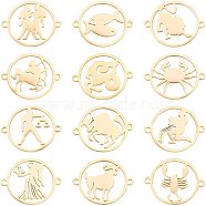 Unicraftale 12Pcs 12 Style 304 Stainless Steel Links Connectors, Flat Round with Twelve Constellation/Zodiac Sign, Golden, 22x18x1mm, Hole: 1.5mm, 1pc/style(STAS-UN0027-52)