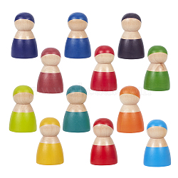 Rainbow Wooden Peg Dolls, For Kids Child Educational Toy, Color and Shape Recognition Toy, Mixed Color, 65x39mm, 12pcs/set(WOOD-WH0098-53)