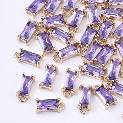 Transparent Glass Charms, with Brass Findings, Faceted, Rectangle, Light Gold, Medium Purple, 8.5x4x3mm, Hole: 1mm(GLAA-T007-13C)