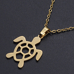 201 Stainless Steel Pendants Necklaces, with Cable Chains and Lobster Claw Clasps, Turtle, Golden, 17.71 inches(45cm), 1.5mm(NJEW-S105-JN691-45-2)