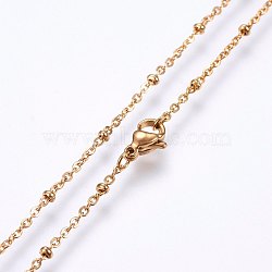 Vacuum Plating 304 Stainless Steel Cable Chains Necklaces, with Lobster Claw Clasps, Golden, 17.7 inch(45cm), 1.5x0.4mm, beads: 2.3x1.2mm(X-MAK-L015-41G)