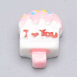 Resin Cabochons, Ice Cream with I Love You, White, 19x13x6.5mm(CRES-T005-32)