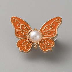 Butterfly Shape Alloy Enamel Adjustable Jean Button Pins, Waist Tightener, Sewing Fasteners for Garment Accessories, with Resin Imitation Pearl, Dark Orange, 24.5x34x14mm(FIND-WH0609-81KCG-07)