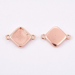 Brass Cabochon Connector Settings, Long-Lasting Plated, Rhombus, Rose Gold, Tray: 10x10mm, 12x17x2.5mm, Hole: 1.4mm(KK-F748-11RG)