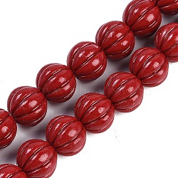 Synthetic Coral Carved Beads Strands, Dyed, Pumpkin Beads, Red, 12x11mm, Hole: 1.2mm, about 32pcs/strand, 13.58''(34.5cm)(CORA-M001-15)