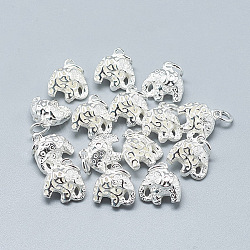 925 Sterling Silver Charms, with Jump Ring, Elephant, Silver, 11x11x7mm, Hole: 4mm(STER-T002-88S)