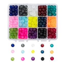 15 Colors Transparent Glass Beads, for Beading Jewelry Making, Frosted, Round, Mixed Color, 8mm, Hole: 1.3~1.6mm, about 30pcs/color, 15 Colors, 450pcs/box(FGLA-JP0001-01-8mm)