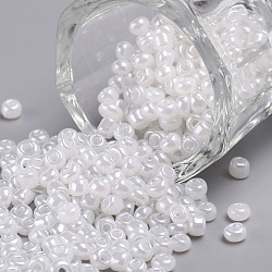 Glass Seed Beads, Ceylon, Round, White, 3mm, Hole: 1mm, about 10000pcs/pound(SEED-A011-3mm-141)