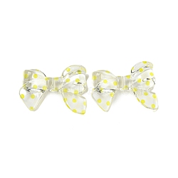 Transparent Printed Acrylic Beads, Bowknot, Yellow, 24x32.5x7mm, Hole: 1.5mm(OACR-H124-01C)