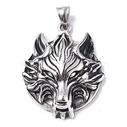 304 Stainless Steel Pendants, Wolf Head Charm, Antique Silver, 47.5x37.5x10.5mm, Hole: 5x8mm(STAS-C065-16AS)