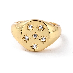 Star Cubic Zirconia Signet Ring for Her, Adjustable Cuff Finger Ring, Cadmium Free & Lead Free, Real 18K Gold Plated, US Size 6 1/2(16.9mm)(RJEW-C017-01G-RS)