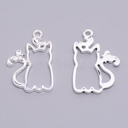 Alloy Open Back Bezel Pendants, for DIY UV Resin, Epoxy Resin, Pressed Flower Jewelry, Cadmium Free & Lead Free, Cat, Silver, 33x21.5x2mm, Hole: 2mm(PALLOY-WH0072-90S-RS)