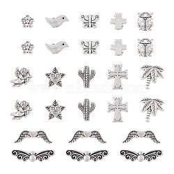 120Pcs 12 Style Tibetan Style Alloy Beads, Bird & Star & Cactus, Antique Silver, 7~22x6~13.5x3~7mm, Hole: 0.7~1.6mm, 10pcs/style(FIND-CW0001-23)