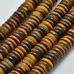 Natural Tiger Eye Heishi Beads Strands, Disc/Flat Round, 6x3mm, Hole: 1mm, about 115pcs/strand, 15.35 inch(39cm)(G-K208-25-6mm)