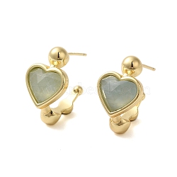 Natural Aquamarine Heart Stud Earrings, with Ion Plating(IP) Golden Plated Brass Findings, 925 Sterling Silver Pin, 20.5x12mm(EJEW-K287-01G-09)