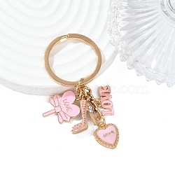 Valentine's Day Alloy Enamel Keychain, with Iron Rings, Heart, Pink, 75mm(KEYC-YW00185-04)