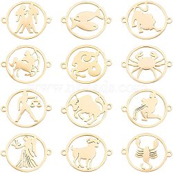 Unicraftale 12Pcs 12 Style 304 Stainless Steel Links Connectors, Flat Round with Twelve Constellation/Zodiac Sign, Golden, 22x18x1mm, Hole: 1.5mm, 1pc/style(STAS-UN0027-52)