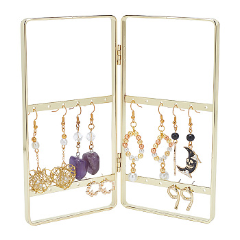 Iron Earring Display Folding Screen Stands with 2 Folding Panels, Jewellery Earring Organizer Hanging Holder, Golden, Fold: 16x8.4x1.2cm, Hole: 2mm