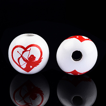 Spray Painted Wood Beads, Printed Beads, Round, Red, 15~16x14~15mm, Hole: 3~4mm