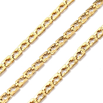 304 Stainless Steel Rectangle with Cross Link Chains, Soldered, with Spool, Real 18K Gold Plated, 5x3x1.5mm, 10m/roll