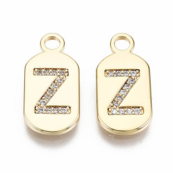 Brass Micro Pave Clear Cubic Zirconia Pendants, Nickel Free, Real 18K Gold Plated, Oval with Word, Letter.Z, 16x7.5x1.5mm, Hole: 1.8mm