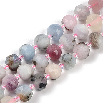 Natural Morganite Beads Strands, Faceted, Rondelle, with Seed Beads, 7.5~8x6.5mm, Hole: 1.4mm, about 45~46pcs/strand, 15.75''(40cm)