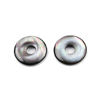 Natural Black Lip Shell Charms, Donut/Pi Disc, 15x2.5mm, Hole: 4mm