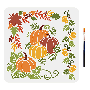 US 1Pc Autumn PET Hollow Out Drawing Painting Stencils, with 1Pc Art Paint Brushes, for DIY Scrapbook, Photo Album, Pumpkin Pattern, 300x300mm