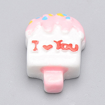 Resin Cabochons, Ice Cream with I Love You, White, 19x13x6.5mm