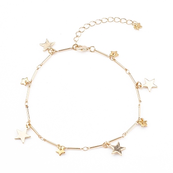 304 Stainless Steel & Brass Star Charm Anklets, with Brass Bar Link Chains, Golden, 9-1/8 inch(23.2cm)