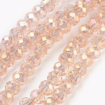 Electroplate Glass Beads Strands, AB color Plated, Faceted, Rondelle, Bisque, 6x4~5mm, Hole: 0.8~1mm, about 88~92pcs/strand, 15.5 inch~16 inch(39~45cm)