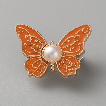 Butterfly Shape Alloy Enamel Adjustable Jean Button Pins, Waist Tightener, Sewing Fasteners for Garment Accessories, with Resin Imitation Pearl, Dark Orange, 24.5x34x14mm
