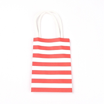 Rectangle with Stripe Pattern Paper Bags, with Handle, for Gift Bags and Shopping Bags, Red, 12x7.5x0.15cm, Unfold: 12x7.5x0.15cm