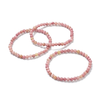 Natural Wood Lace Stone Beaded Stretch Bracelets, Round, Beads: 4~5mm, Inner Diameter: 2-1/4 inch(5.65cm)