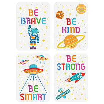 4Pcs 4 Styles PET Hollow Out Drawing Painting Stencils, for DIY Scrapbook, Photo Album, Spaceship, 297x210mm, 1pc/style