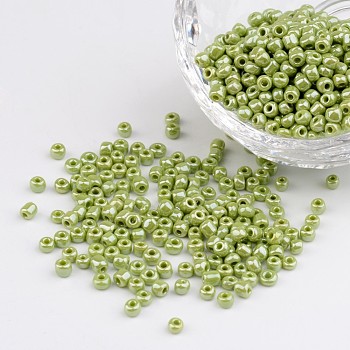 DIY Craft Beads 8/0 Opaque Colors Lustered Round Glass Seed Beads, Green Yellow, Size: about 3mm in diameter, hole:1mm, about 1101pcs/50g