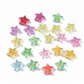 Transparent Acrylic Beads, AB Color Plated, Star, Mixed Color, 13x14x4.5mm, Hole: 1.8mm, about 1380pcs/500g