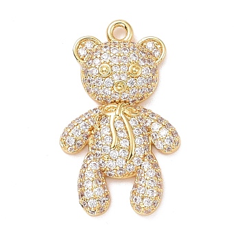 Eco-friendly Brass Micro Pave Clear Cubic Zirconia Pendants, Cadmium Free & Lead Free, Long-Lasting Plated, Bear, Golden, 26.5x16x3.7mm, Hole: 1.6mm