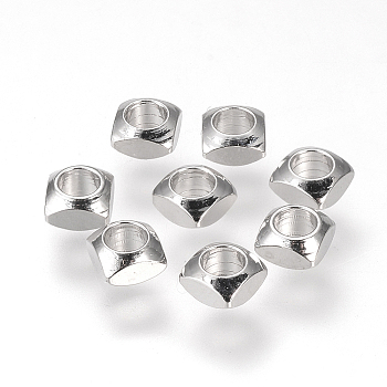 Brass Spacer Beads, Nickel Free, Real Platinum Plated, Square, 4x4x2.5mm, Hole: 2.5mm