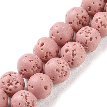 Synthetic Lava Rock Dyed Beads Strands, Round, Pink, 7.5~8mm, Hole: 1mm, about 50pcs/strand, 14.88''(37.8cm)