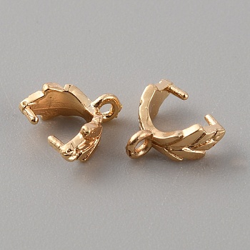 Brass Ice Pick Pinch Bails, Leaf, Light Gold, 9x4mm, Hole: 1.2mm, Pin: 0.7mm