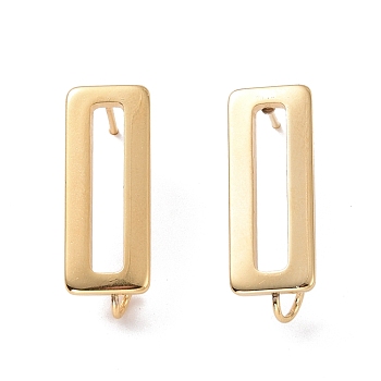 201 Stainless Steel Stud Earring Findings, with Vertical Loop and 316 Stainless Steel Pin, Rectangle, Real 24K Gold Plated, 22x8mm, Hole: 1mm, Pin: 0.7mm